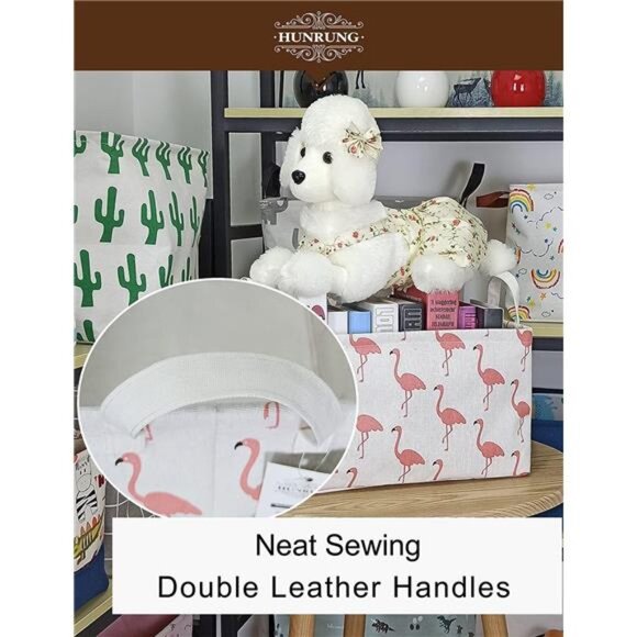 HUNRUNG Rectangle Storage Basket Cute Canvas Organizer Bin for Pet/Children - Picture 4 of 8